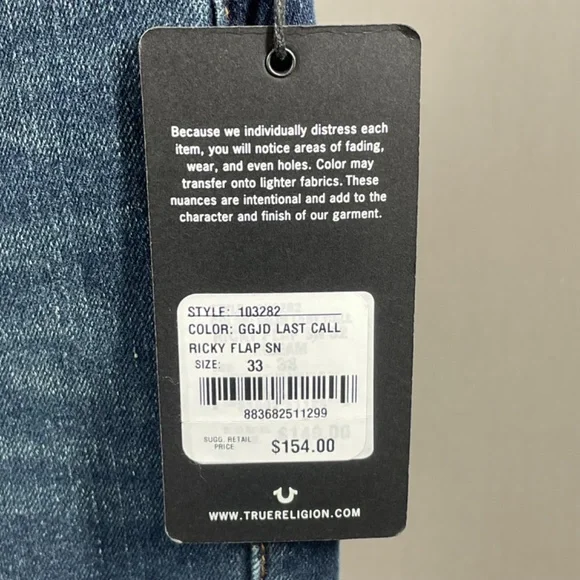 NEW True Religion Jeans Mens 33 blue denim Ricky straight leg designer casual - Picture 6 of 13